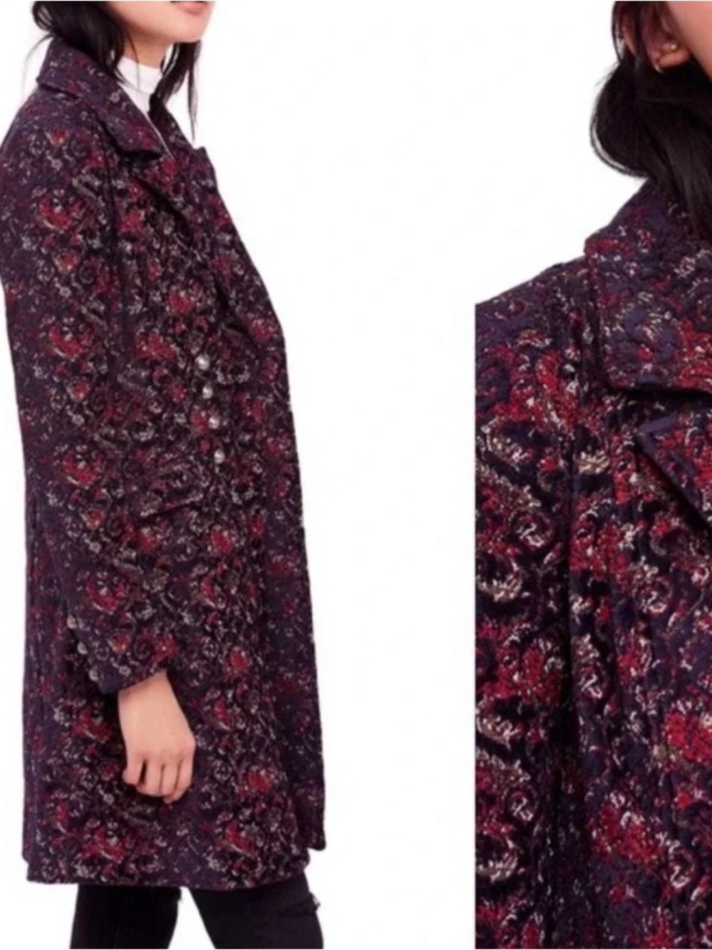 Free People Fox Trot Equestrian Coat Long Military Jacket Jacquard - Picture 3 of 12